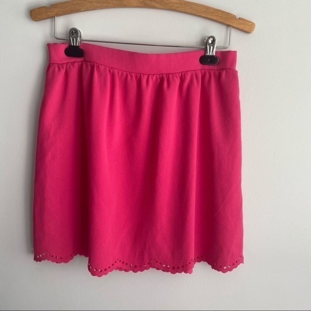 EVERLY Pink Scalloped Bottom Hem Elastic Waist A-Line Mini Skirt Large